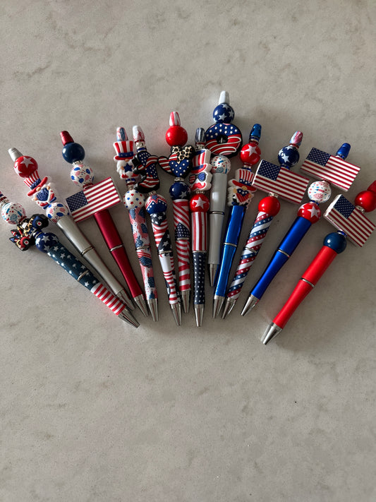 🇺🇸 Patriotic Beaded Ink Pens – Handmade | Black Ink