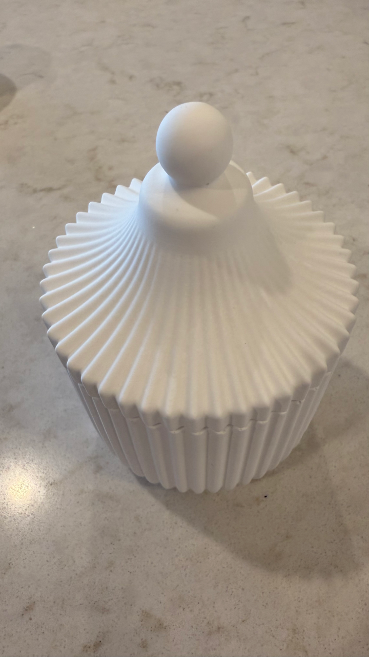 Handmade Carousel Ridged Candle Jar with refillable 8oz soy wax candle. Paraben-free, phthalate-free, marbled design. Eco-friendly & sustainable.
