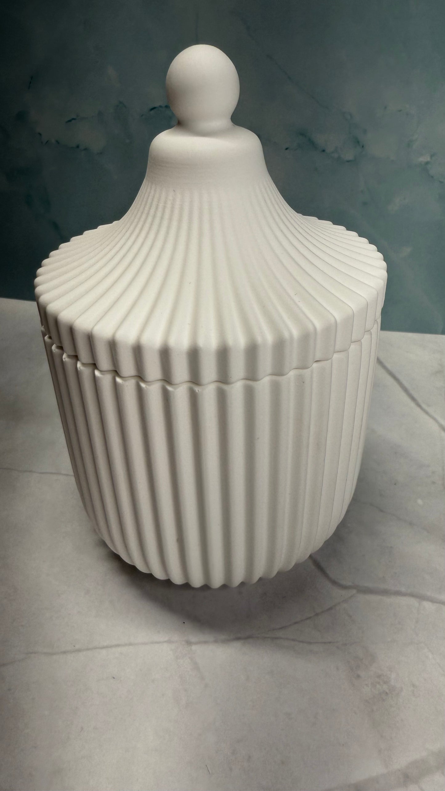 Carousel Ridged Candle Jar w/handmade refillable 6.5 oz soy wax candle - clean scent - eco friendly