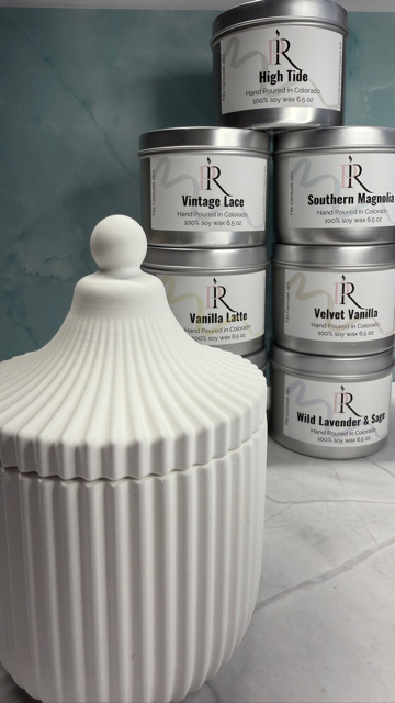 Carousel Ridged Candle Jar w/handmade refillable 6.5 oz soy wax candle - clean scent - eco friendly
